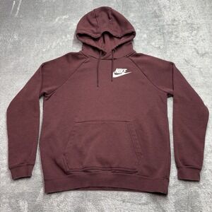 Nike Hoodie Men's Medium Burgundy Pullover Swoosh Logo Fleece Sweatshirt